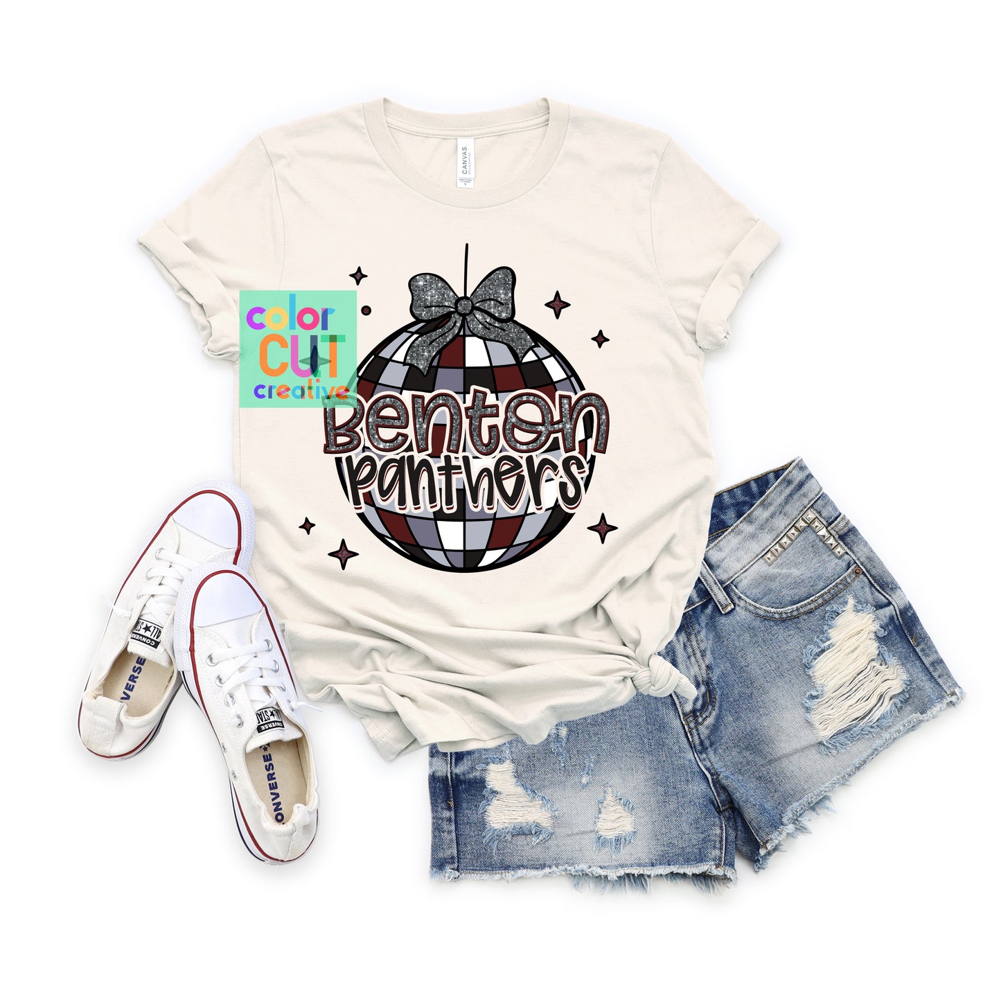 Benton Panthers Disco Ball Bow