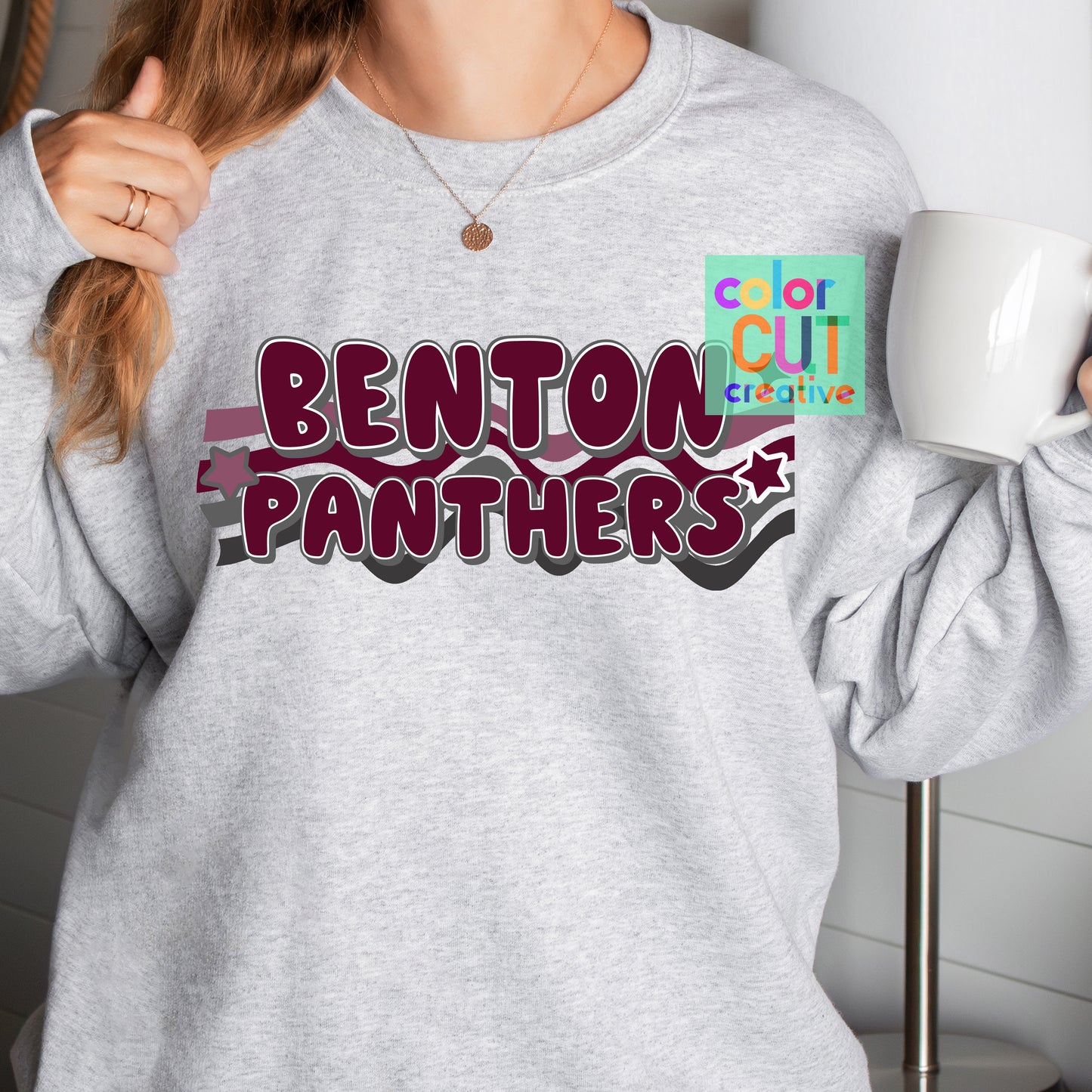 Benton Panthers Bubble Letters Wavy Stripe