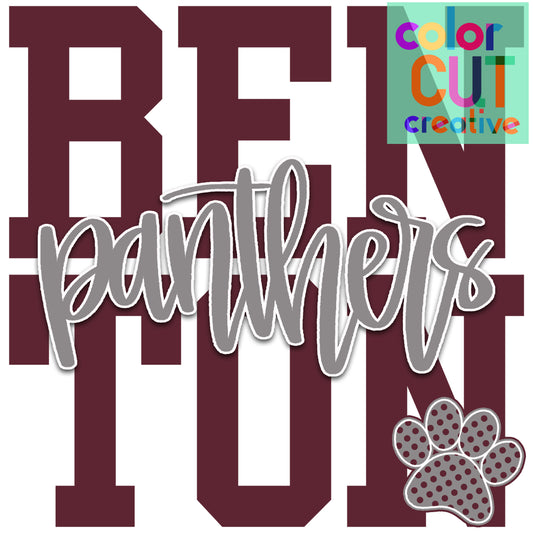 Benton Panthers Block Letters Mascot