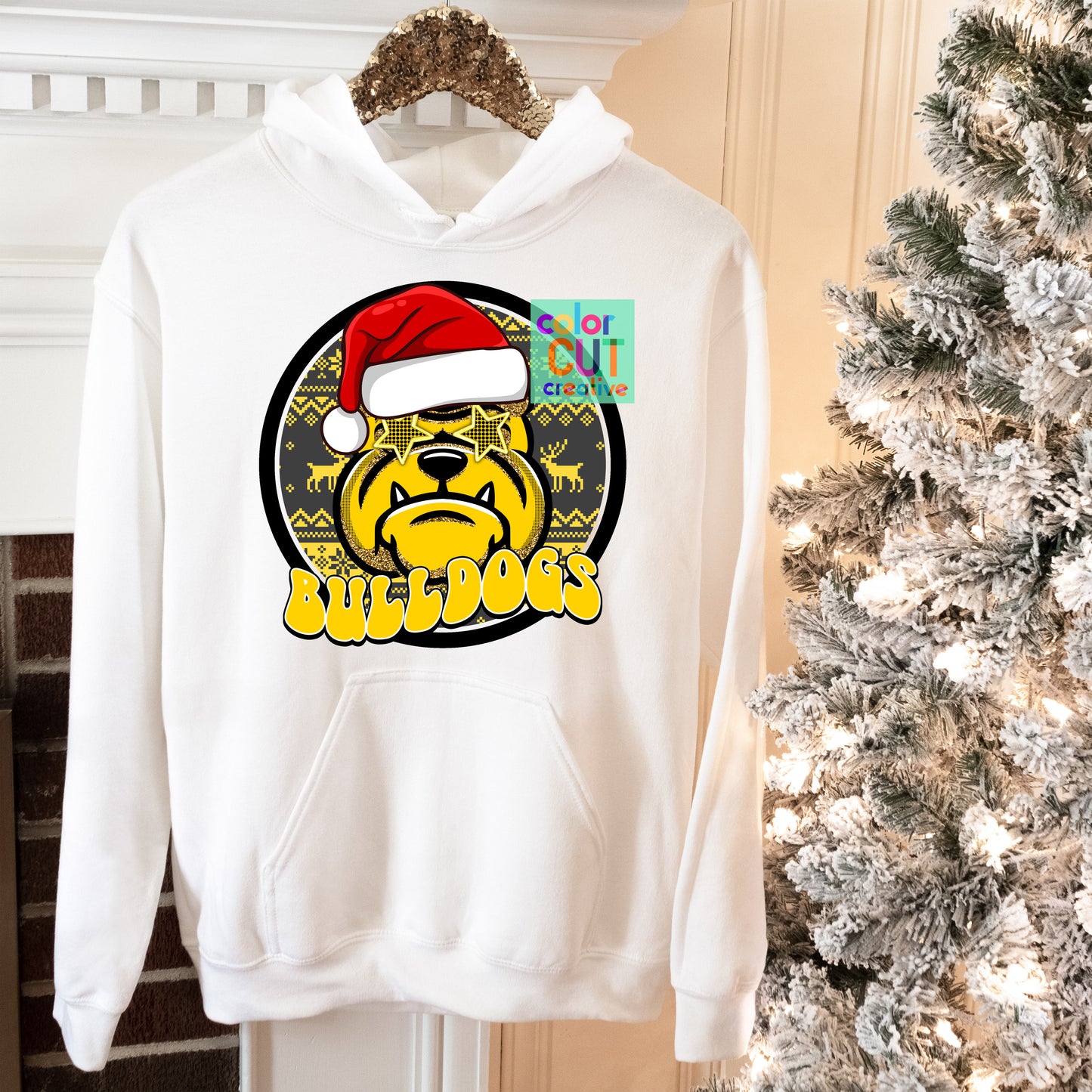 Fairisle Christmas Bulldogs mascot yellow gold black