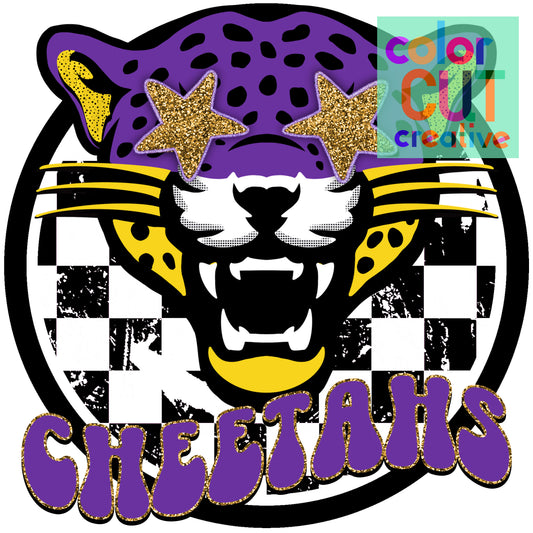 Cheetahs purple gold jazzy mascot png