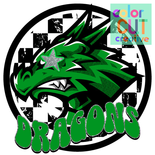 Dragons preppy mascot green black white