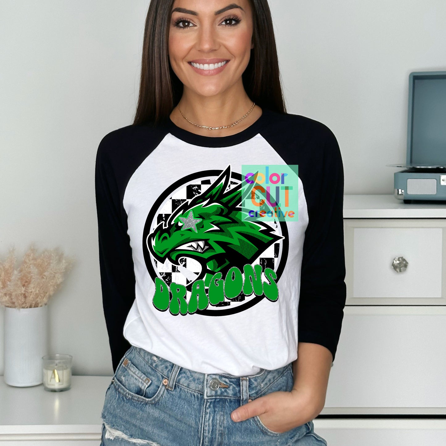 Dragons preppy mascot green black white