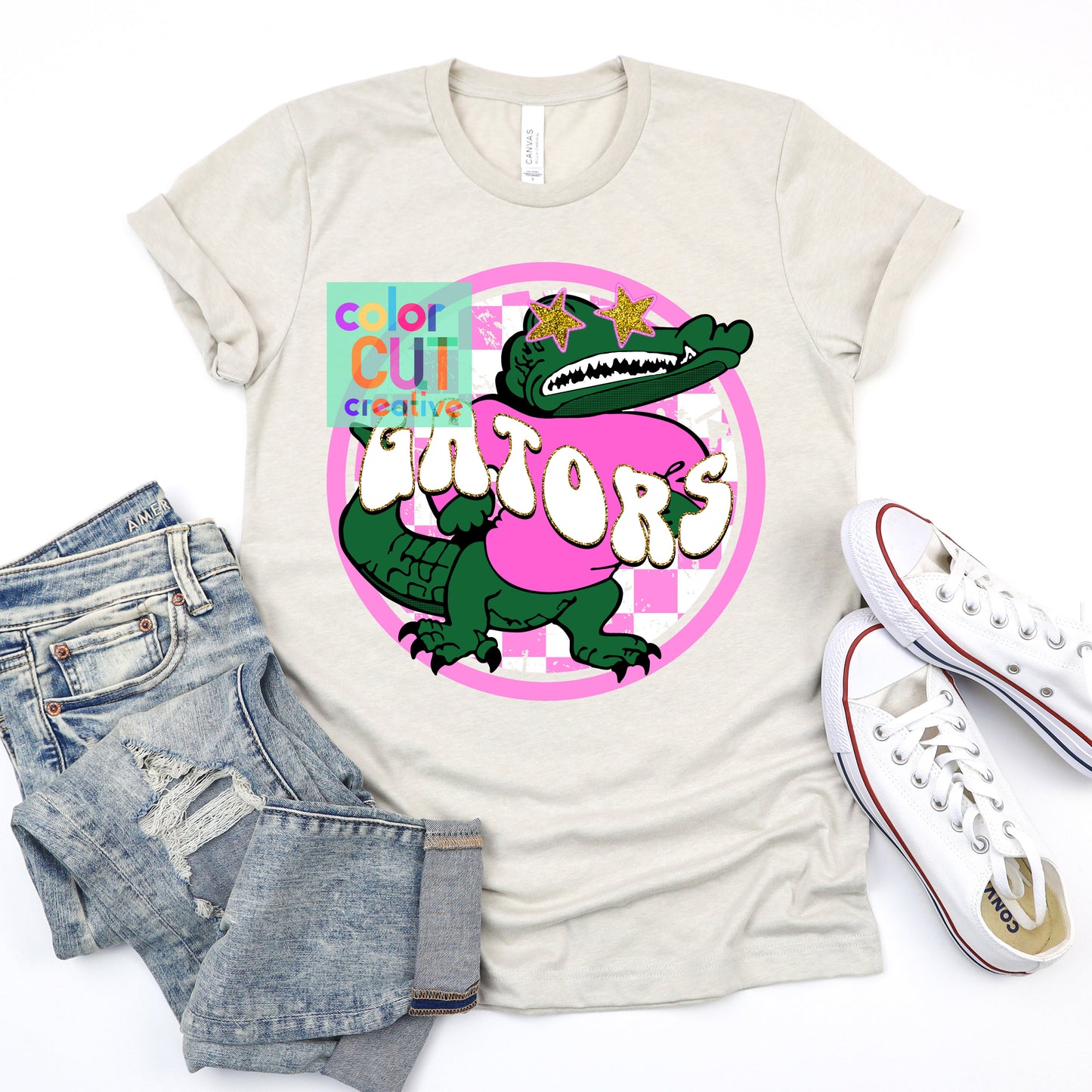 Gators Light Pink and Green Preppy Mascot