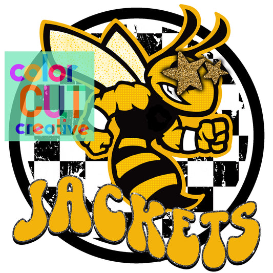 Jackets preppy mascot gold black checkerboard