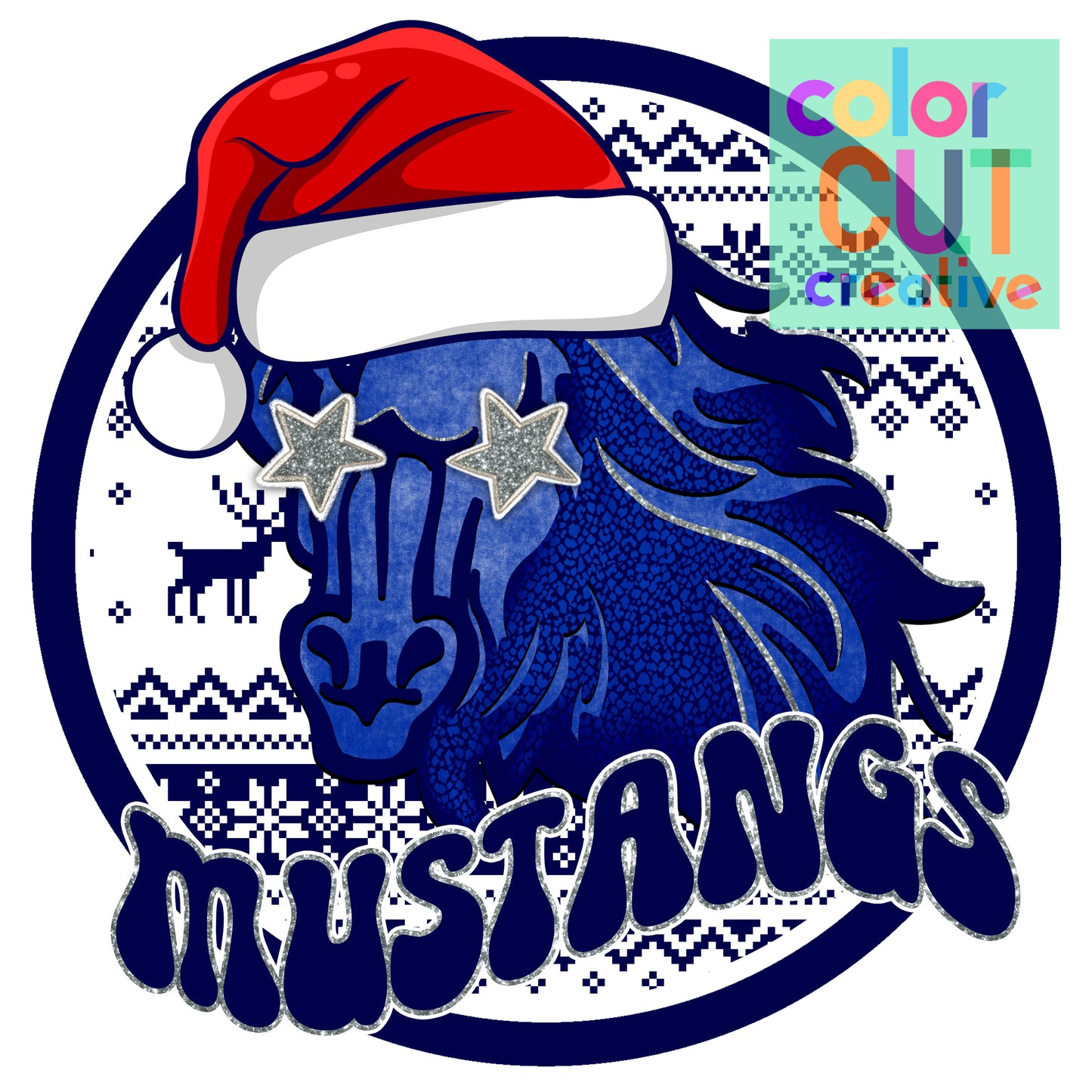 Fairisle Christmas Mustangs blue white navy