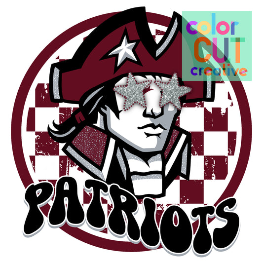 Patriots burgundy black grey mascot