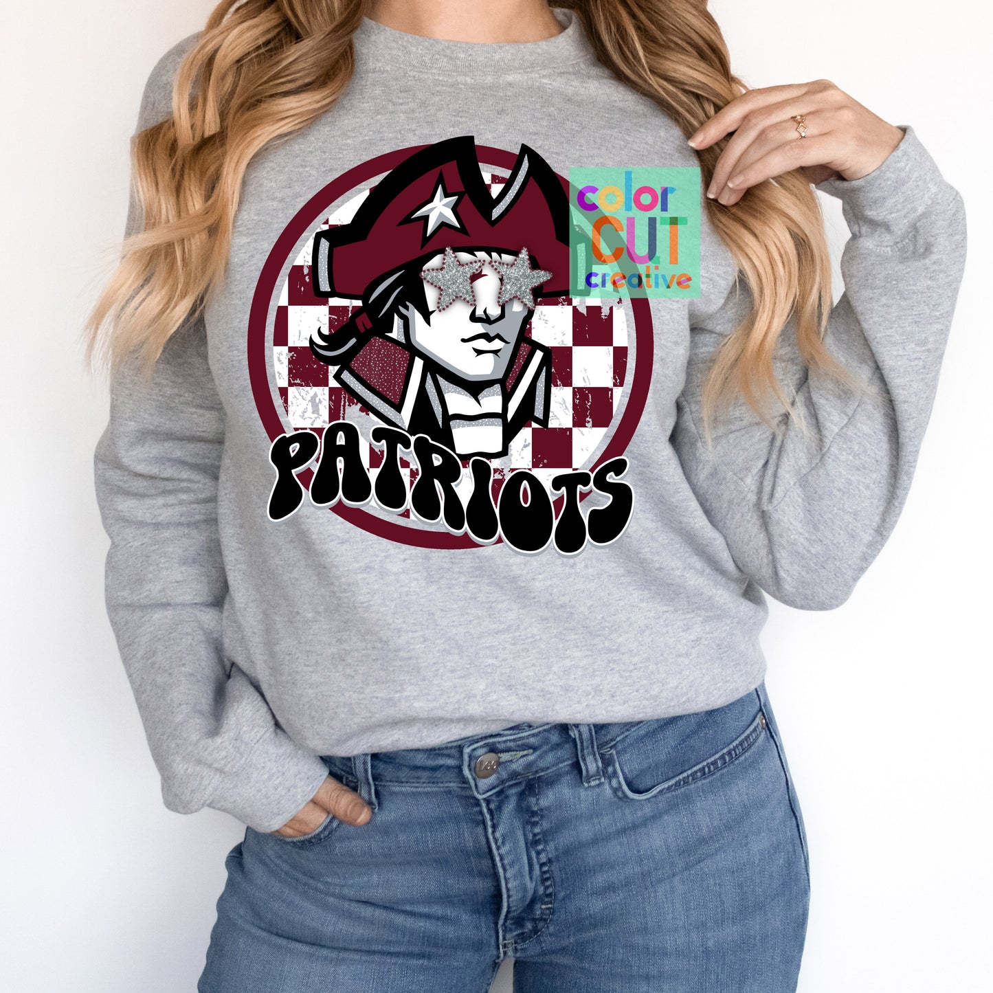 Patriots burgundy black grey mascot