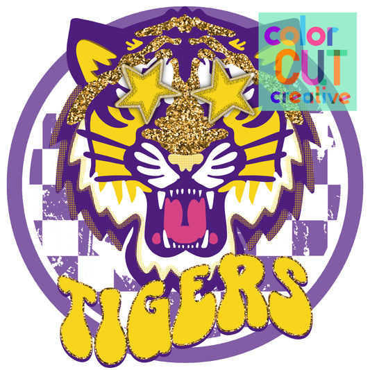 Tigers preppy mascot purple gold