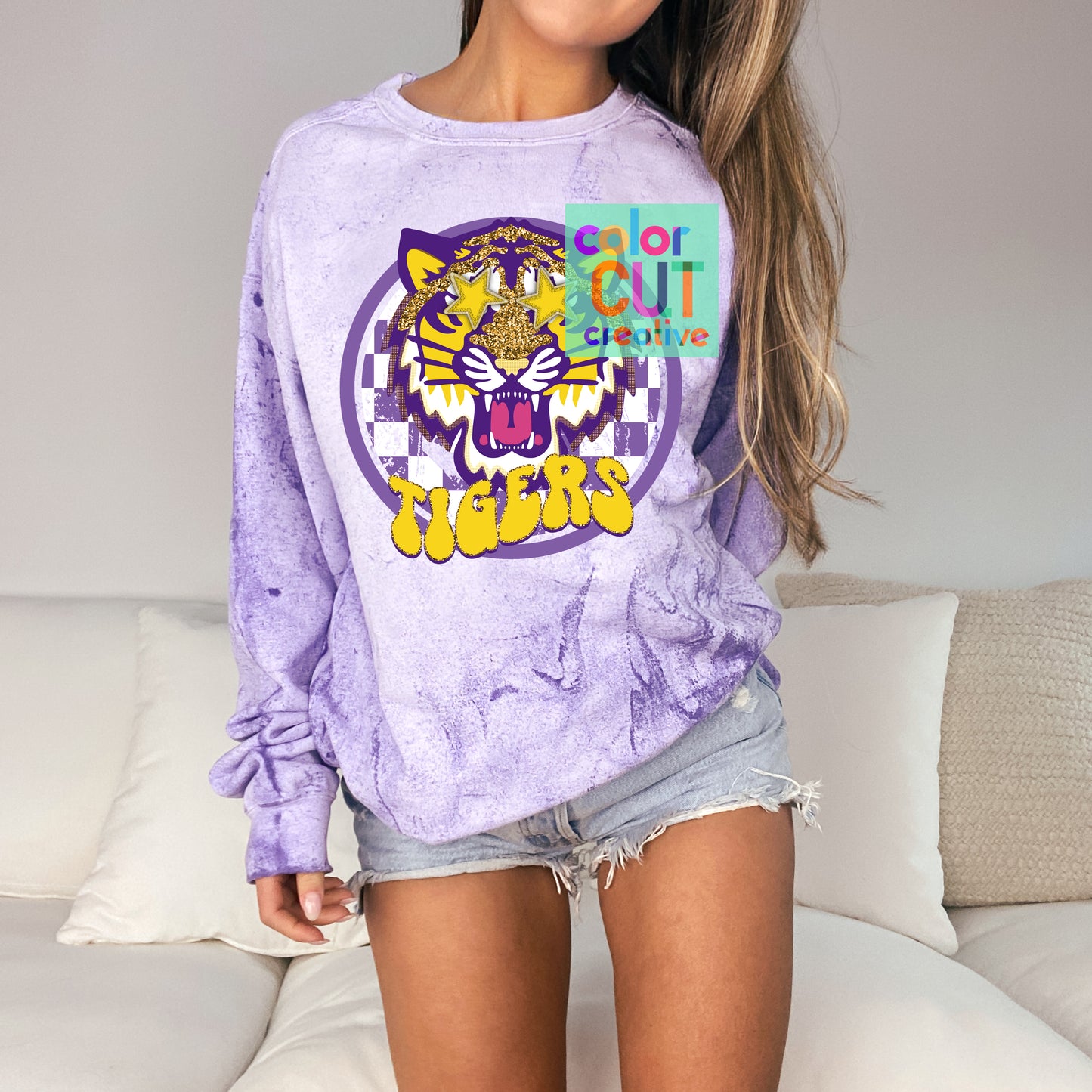 Tigers preppy mascot purple gold